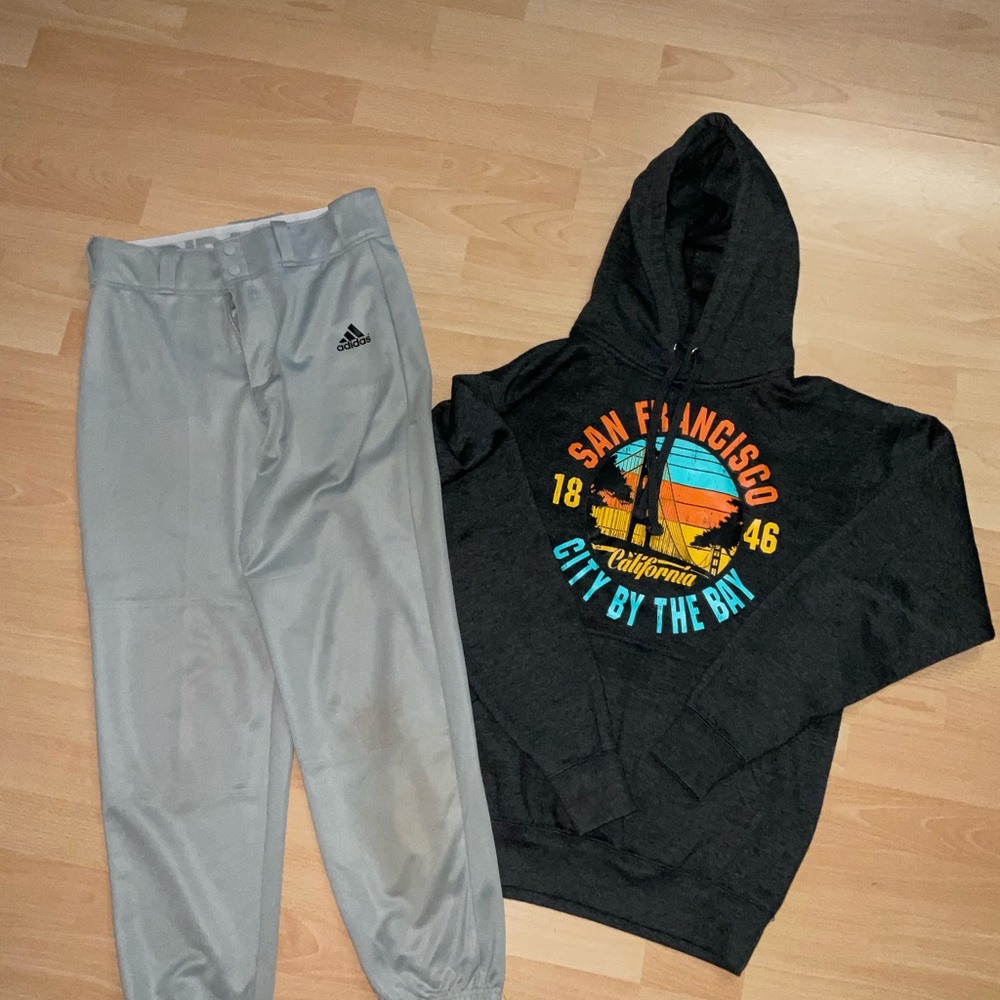Adidas Men's Triple Stripe Traditional Baseball Pants sz S & “SF”Hoodie Bundle M